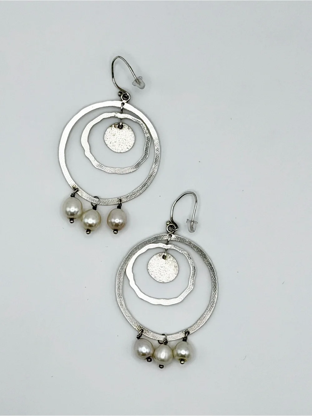 Silpada Rare HTF Sterling PEARLS OF WISDOM Wire Drop Multi-Hoop Earrings wPearls - Picture 6 of 12